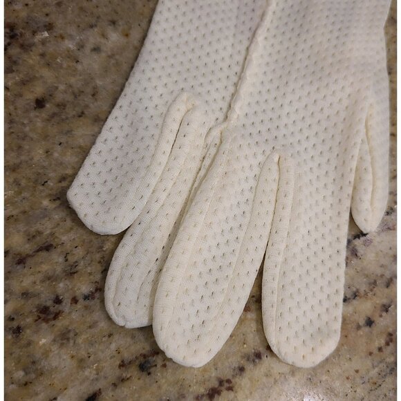 Vtg Size S Stretch Nylon Off-White 7.5" Formal Gloves Perforated Stripe Buttons - Picture 2 of 16